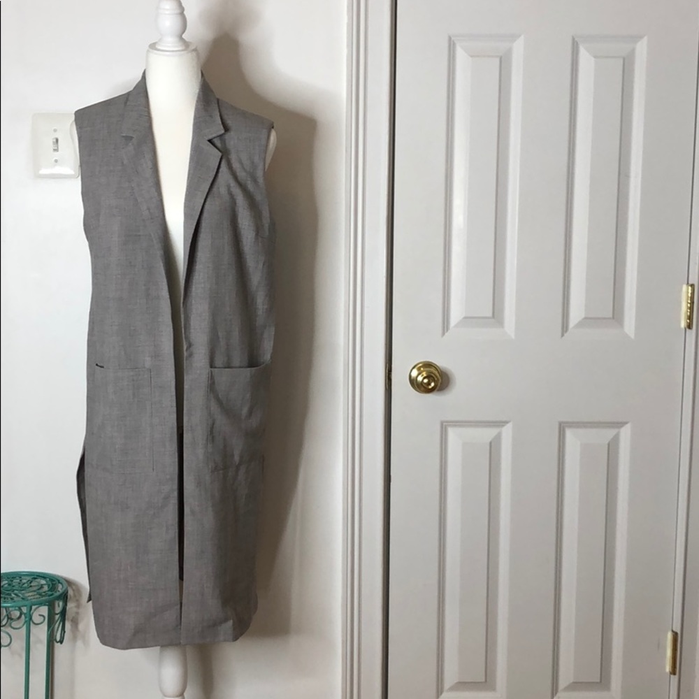 Grey long line sleeveless vest